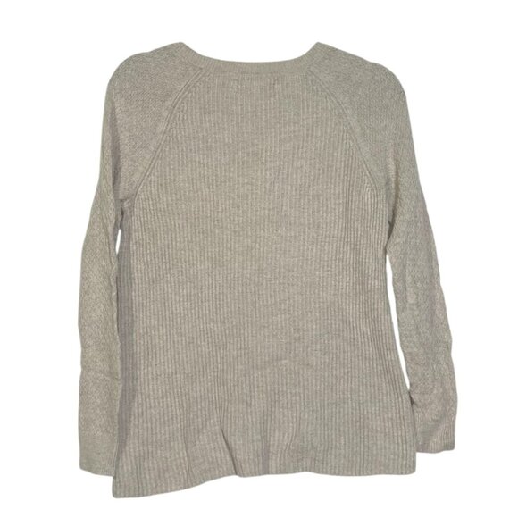 LOFT Crewneck Sweater Cream Long Sleeve Knit Camel Hair Size Small Ribbed Cozy - Picture 2 of 9